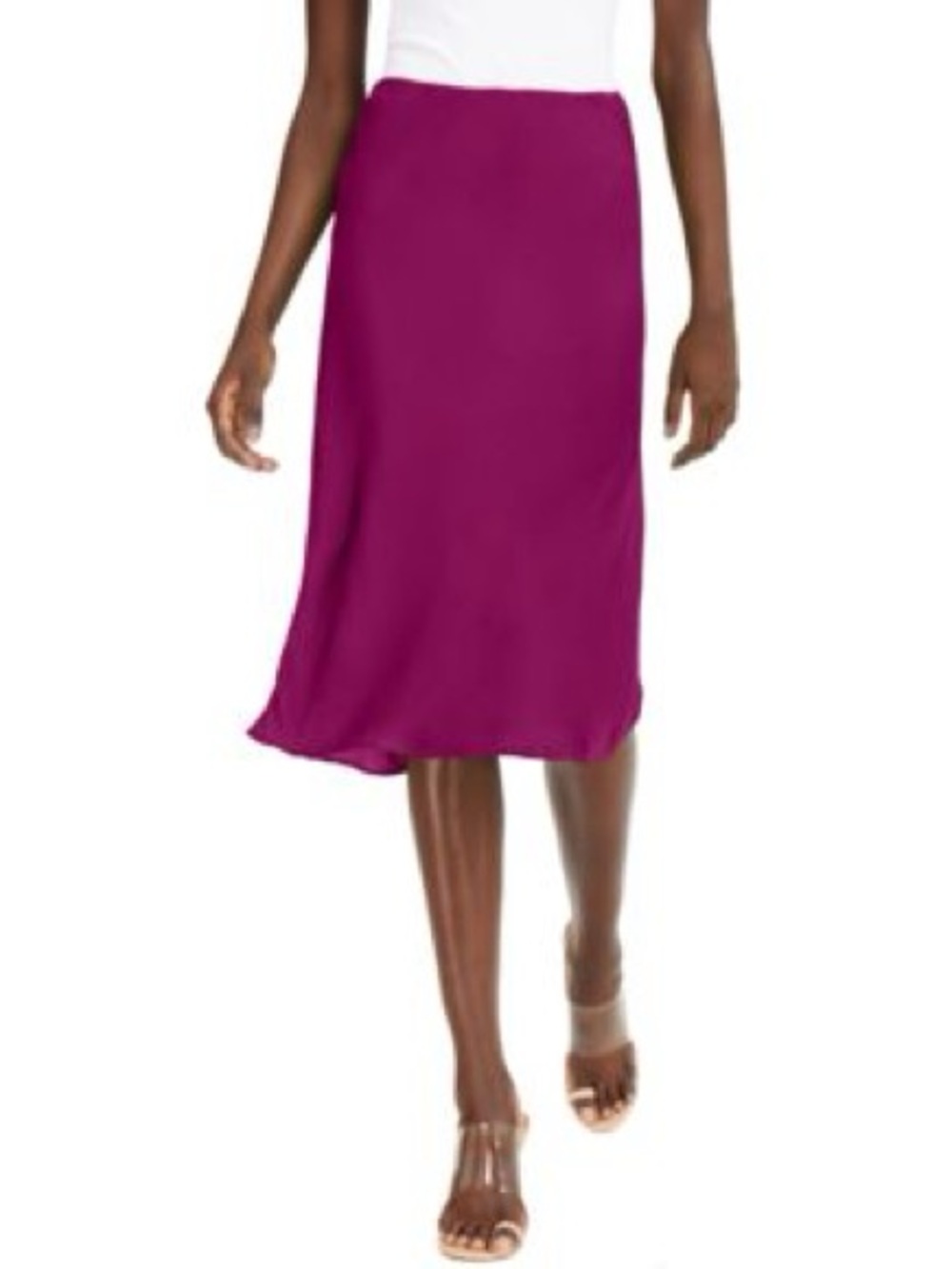INC International Concepts Magenta Midi Bias Cut Slip Skirt